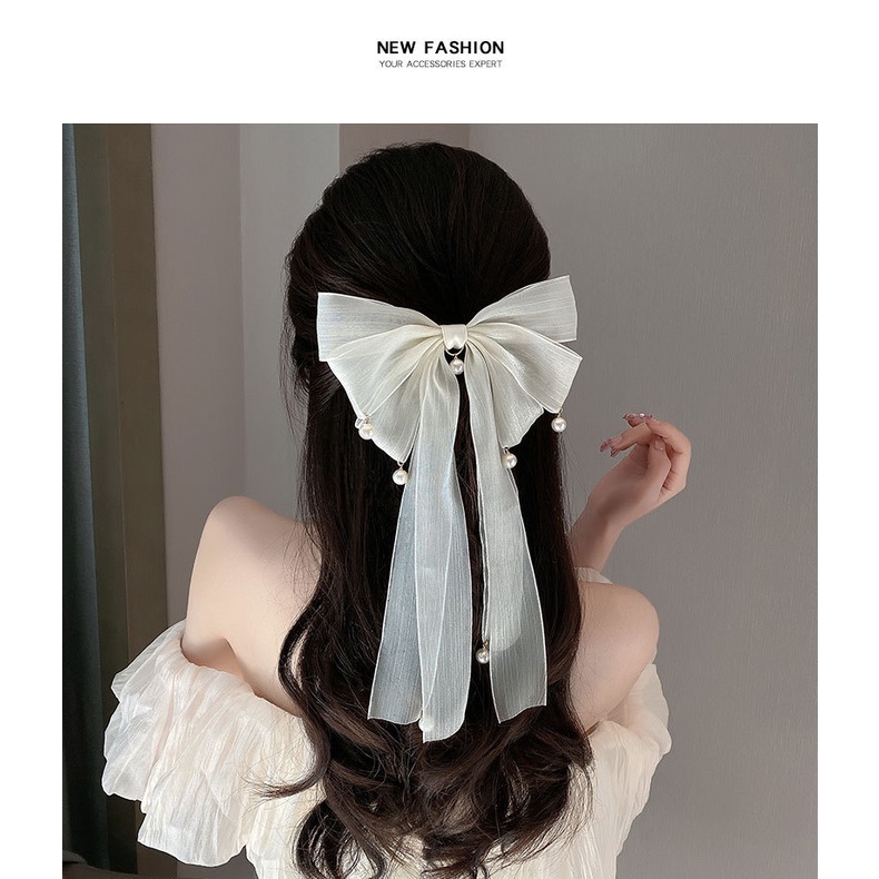 2023 ruy băng nơ mũ mùa xuân kẹp tóc kẹp tóc nữ ngọc trai