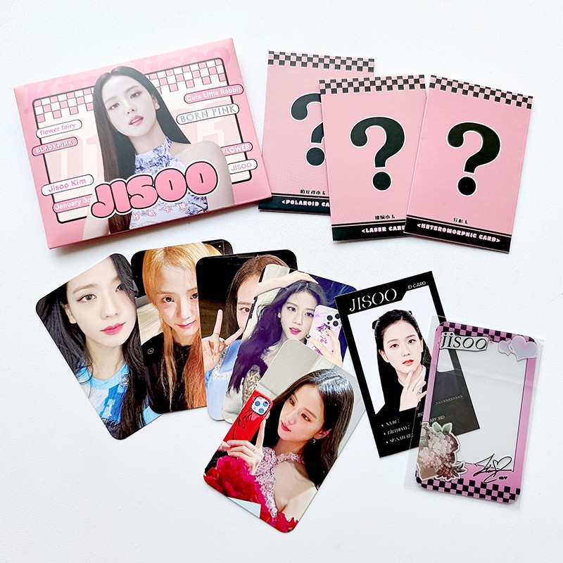 Bộ sưu tập thẻ kaji black-pink jisoo jennie lisa rose laser hologram thẻ lomo trong suốt id photocards envelope sleeves phiên bản bí mật bưu thiếp kpop màu đen hồng
