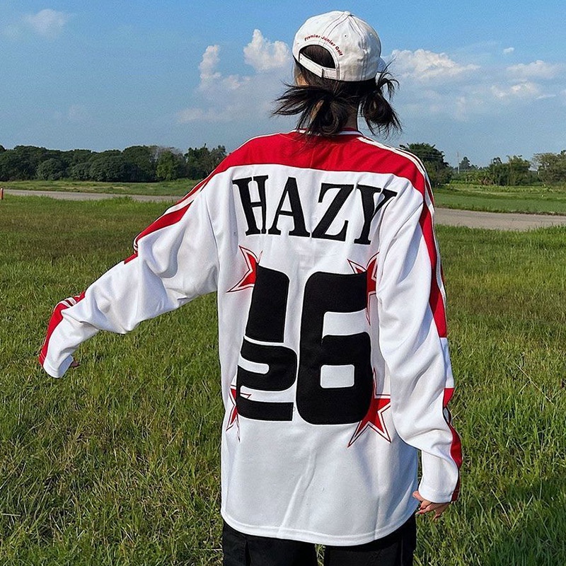 YOUTANG Áo Thun Thể Thao Tay Dài Chui Đầu In Chữ Lửa Phong Cách Đường Phố Mỹ Cho Nam Và Nữ