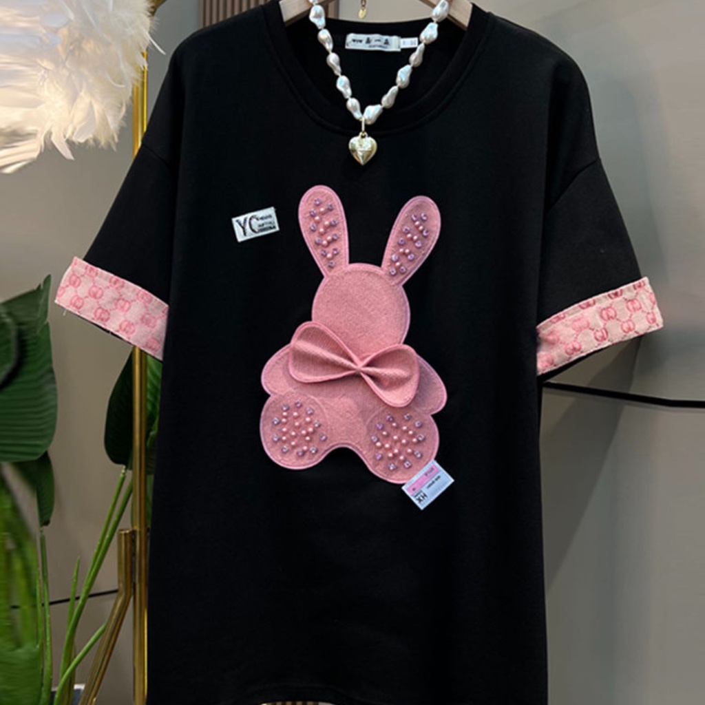 Summer cartoon short-sleeved t-shirt loose 2023 plus size women's top