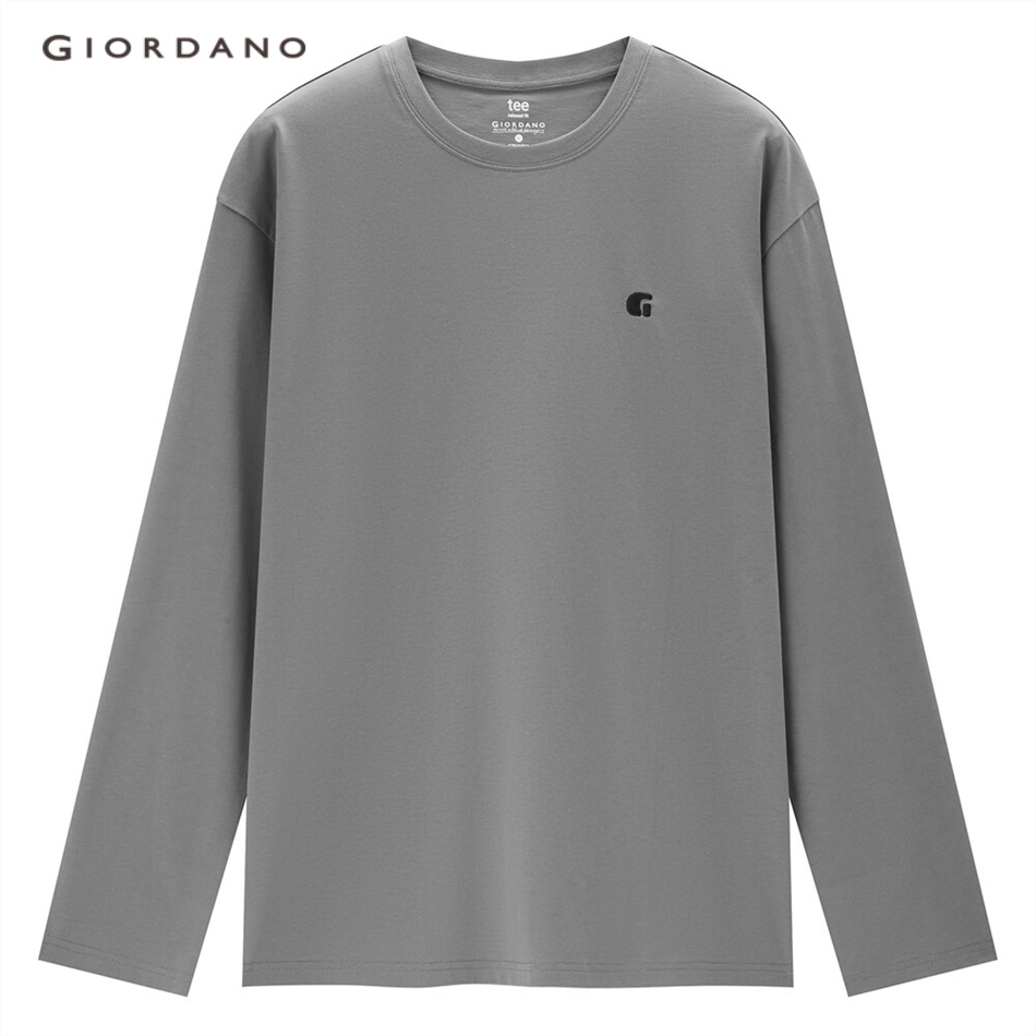 Áo thun cotton GIORDANO 01023825 tay dài thêu chữ cho nam