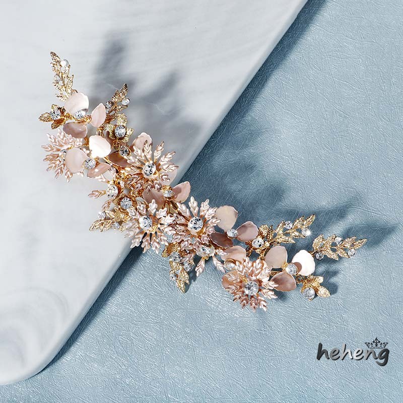 Handmade faux rhinestone kẹp tóc retro hoa vàng lá tính khí cô dâu váy cưới sườn xám phụ kiện tóc