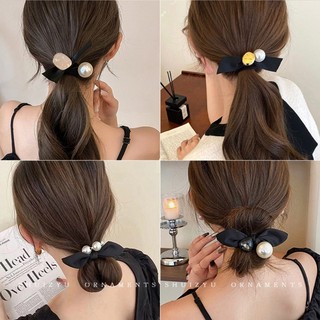 Dây buộc tóc nơ phong cách hàn quốc phụ nữ tính khí retro dây buộc tóc ngọc trai phụ kiện tóc