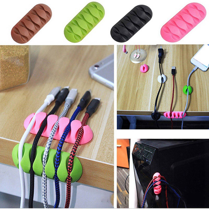 Set 4 Kẹp Giữ Dây Cáp 5 Kẹp Bằng Silicon Màu Trắng Và Đen Tiện Dụng