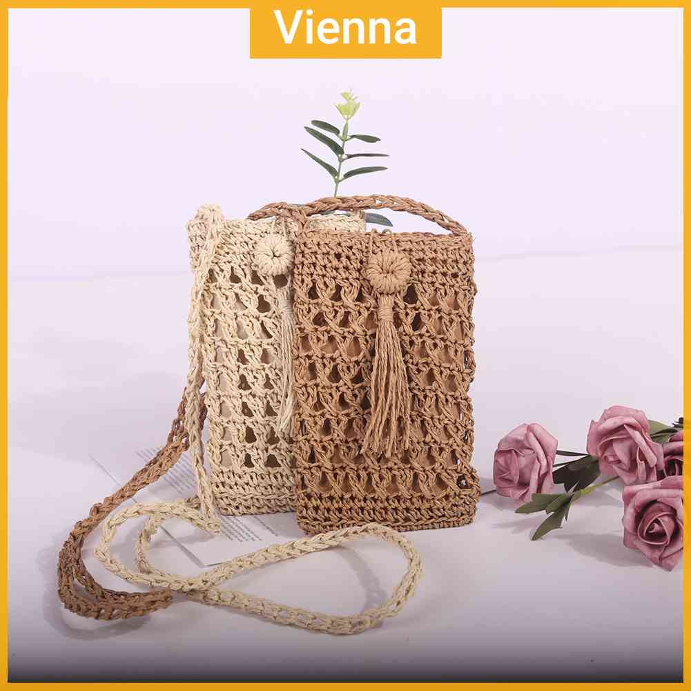 Túi Cói Đeo Chéo Mini Đựng Điện Thoại Thời Trang Dành Cho Nữ
