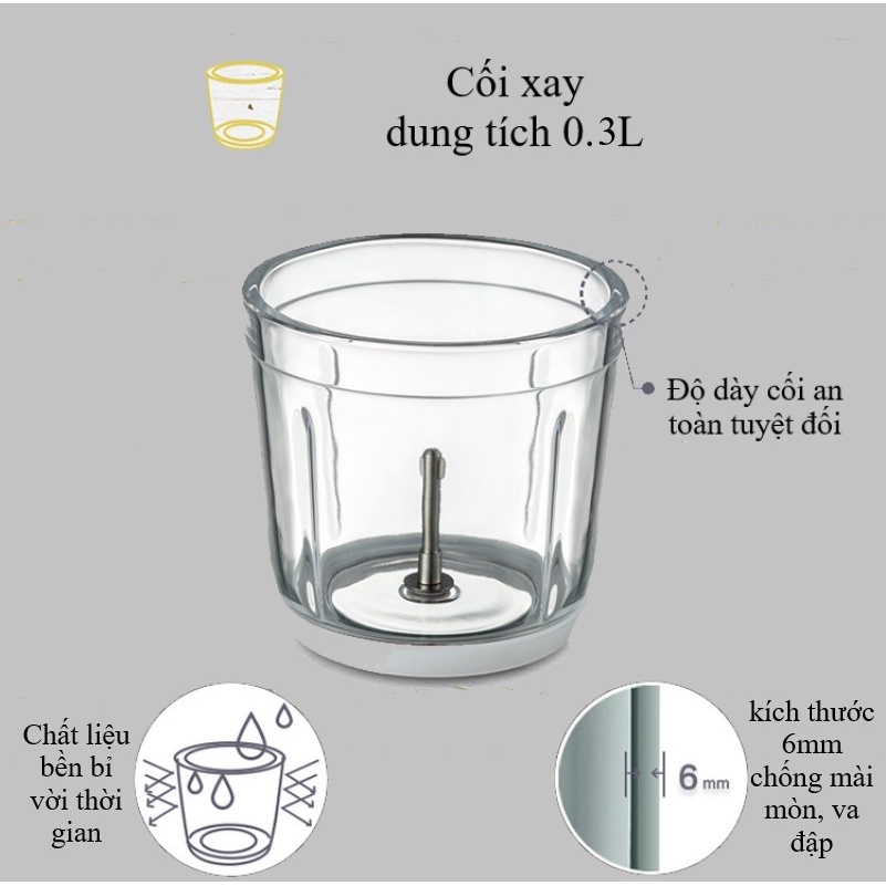 Máy xay đa năng cầm tay 6 lưỡi SEKA, công suất 200W, dung tích 300ml, cối thủy tinh cao cấp chịu lực, chịu nhiệt