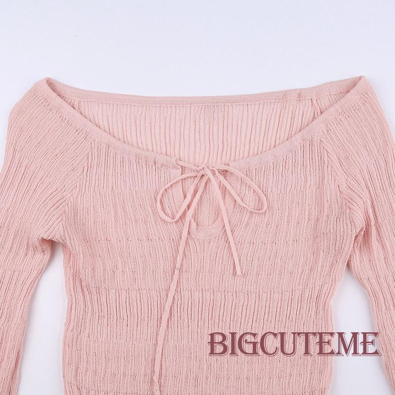 Áo Thun Tay Dài Cổ Tròn Buộc Dây Dáng Ôm Màu Trơn Thời Trang Thường Ngày Cho Bạn Gái