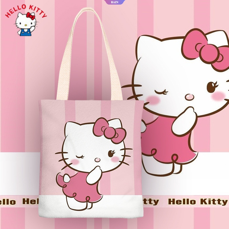 SANRIO Túi Xách Đeo Vai Vải Bạt Ngăn Chứa Rộng 38CM In Hình Hello Kitty Đáng Yêu Cho Nữ