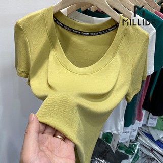 Áo Thun Nữ Ngắn Tay Cổ Tròn Màu Trơn Thời Trang