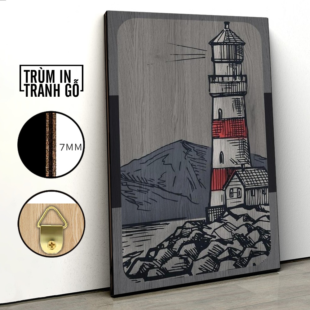 Tranh in gỗ trang trí nội thất Tranh Vẽ Ngọn Hải Đăng 7 decor phòng ngủ phòng khách văn phòng