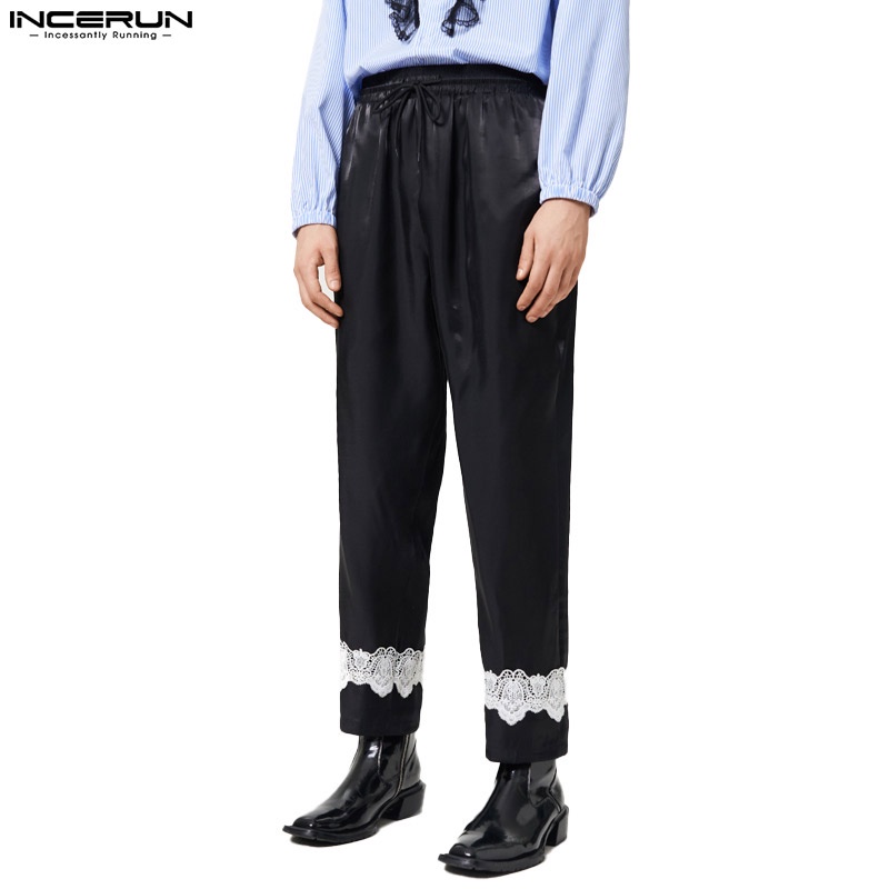 INCERUN Quần Dài Màu Trơn Phối Dây Cột Thời Trang Cá Tính Cho Nam