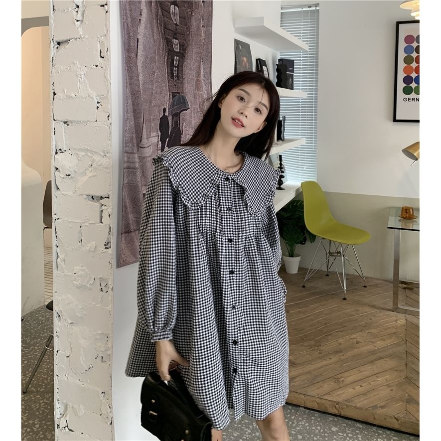 Đầm Dài Tay Cổ Búp Bê Thời Trang Retro Xinh Xắn