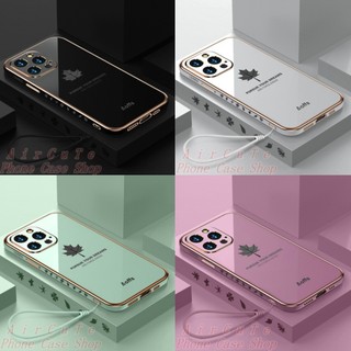 Ốp lưng Samsung A14 A13 A12 M12 A11 M11 A05 A05S A04 A04S A03 A03S A02S 4G 5G Plating Maple Leaf With Hand Strap Protect Camera Soft Case