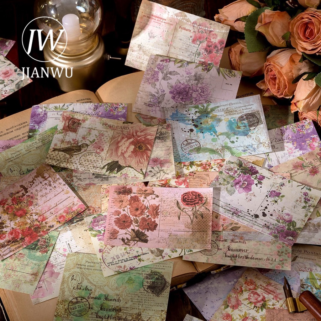 Set 100 Tấm Hình Dán Họa Tiết Hoa Và Bướm Cổ Điển Dùng Trang Trí Sổ Tay DIY