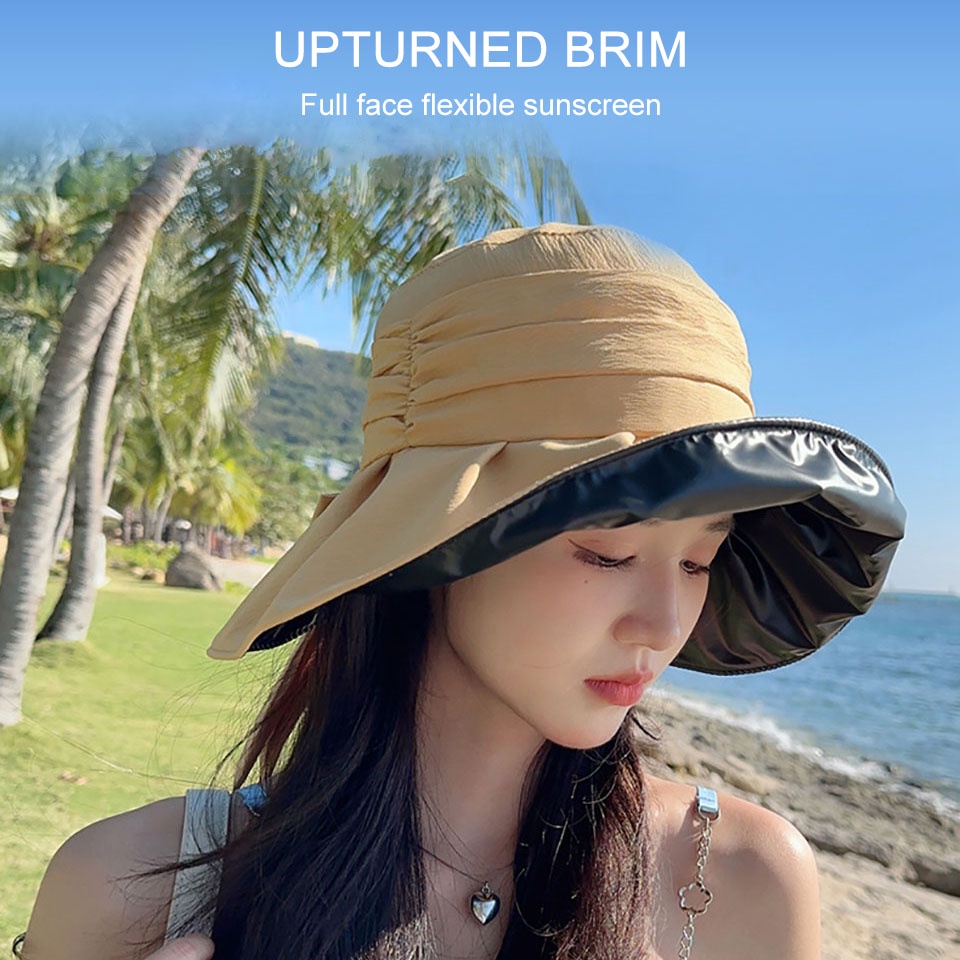 Mũ Tai Bèo Chống Nắng Tia UV Dán Keo Đen Đính Nơ Thời Trang Mùa Hè Cho Nữ