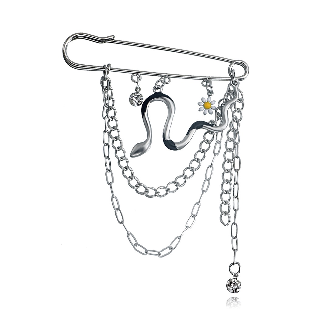 Ghim Cài Áo Hình Dây Xích Bằng Kim Loại Phong Cách Hip Hop Đường Phố Cho Nữ