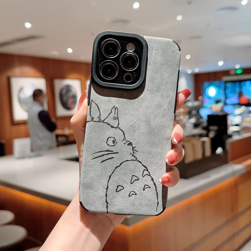 Ốp Điện Thoại Da Lộn Mềm Hình Totoro Xám Cho iPhone 7 8 Plus SE 2020 X XR XS Max 11 12 13 14 Pro Max 14 Plus