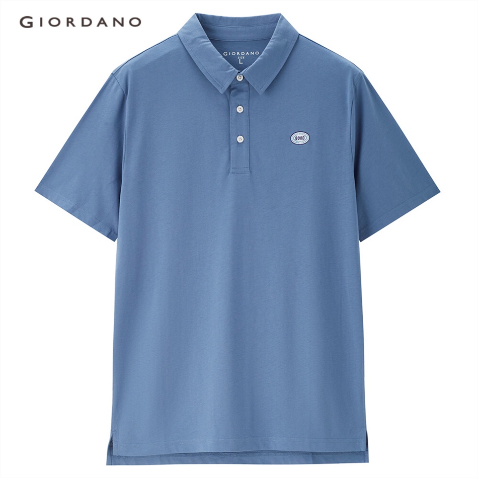 Áo thun polo GIORDANO mỏng cotton 100% dệt kim thêu họa tiết chữ cái dành cho nam