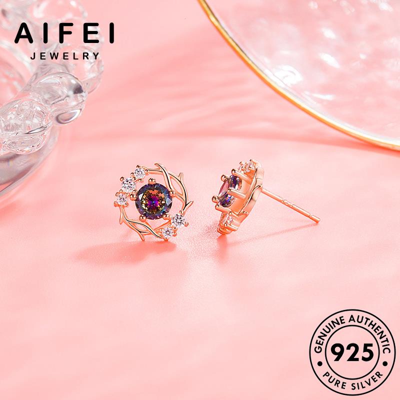 AIFEI JEWELRY quốc bông tuyết mặt tròn xỏ Thời trăng khuyên tua vành sức bông bản thời hàn 925 phụ tính nguyên vàng đá thật cá nữ bạc tai kiện trang E147