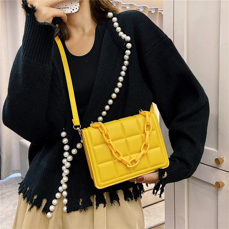 MISCHA Túi Đeo Vai Hình Vuông Màu Trơn Phối Dây Đeo Sợi Xích Thời Trang Cho Nữ