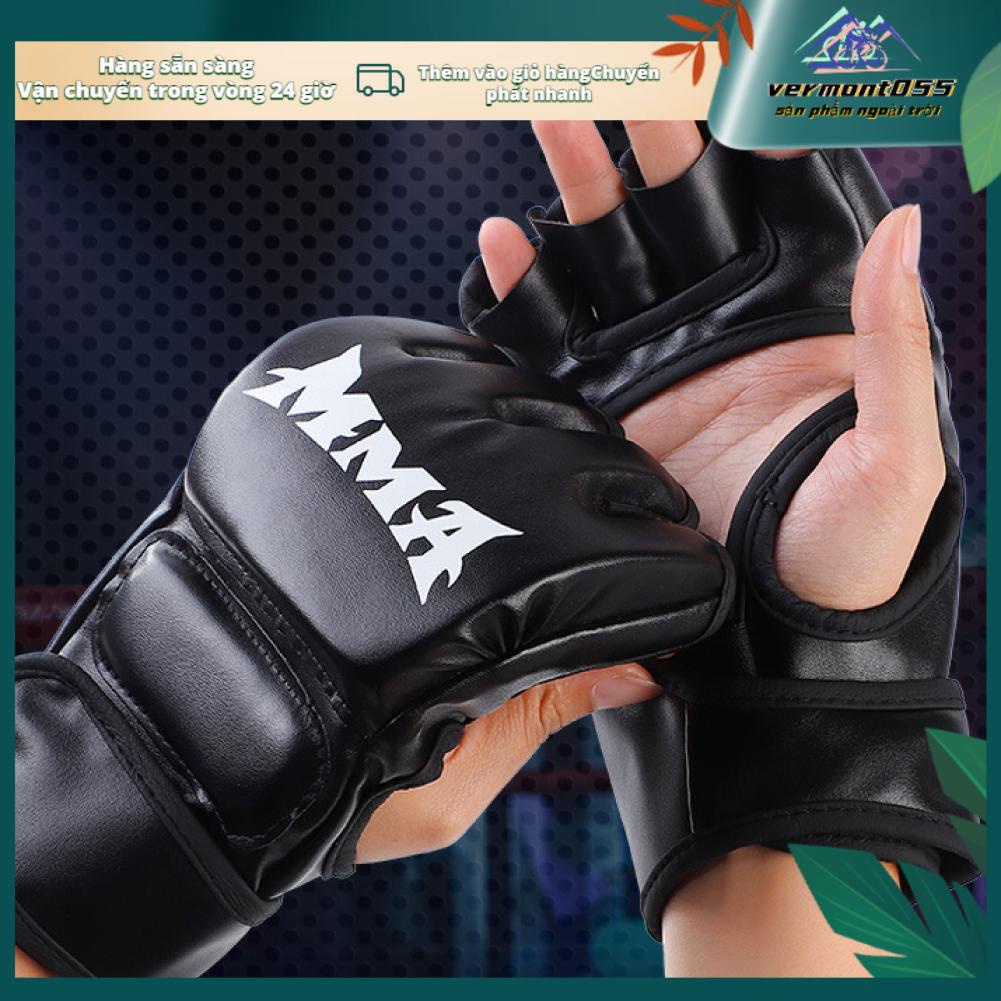 1 Đôi Găng Tay Hở Ngón Tập Boxing Dày Dặn Màu Đen