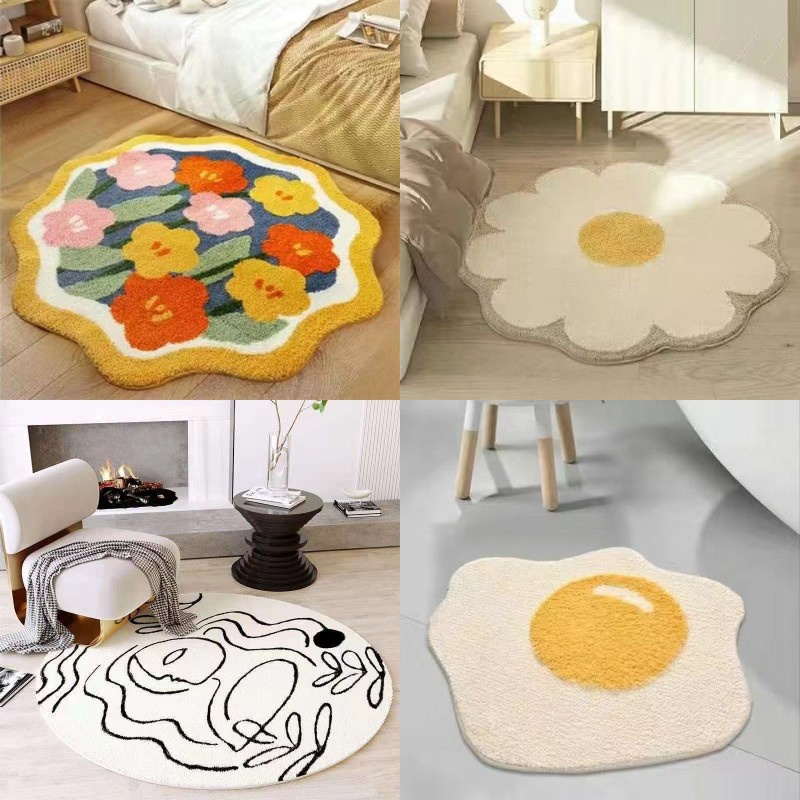 Thảm Lót Sàn Hình Tròn Chất Liệu Cashmere Dày Dặn Chống Trượt Họa Tiết Hoạt Hình