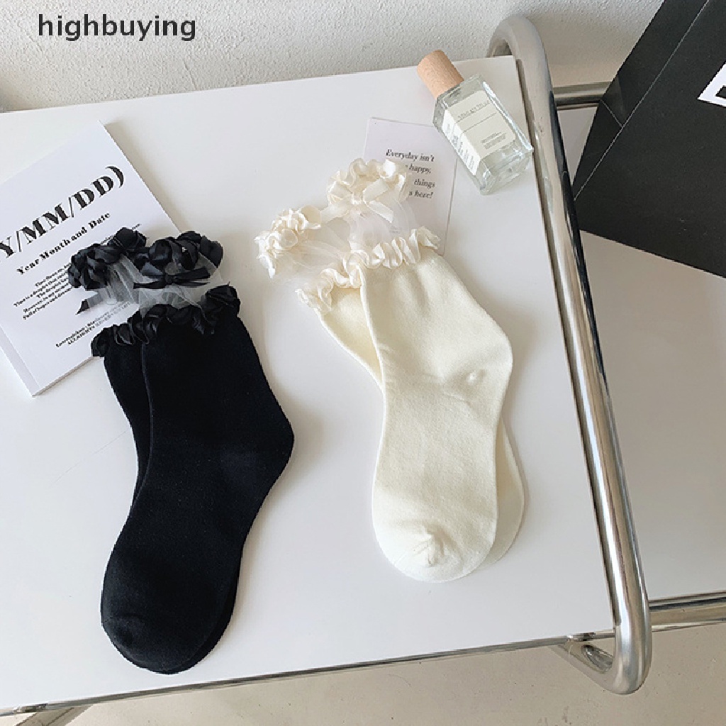 Hbvn Belle Vớ Ren Cổ Vừa Màu Trơn Đính Nơ Thời Trang Xuân Hè Cho Bé Mặc Ngoài Trời JK Lorita Mary Jean Tidal ins