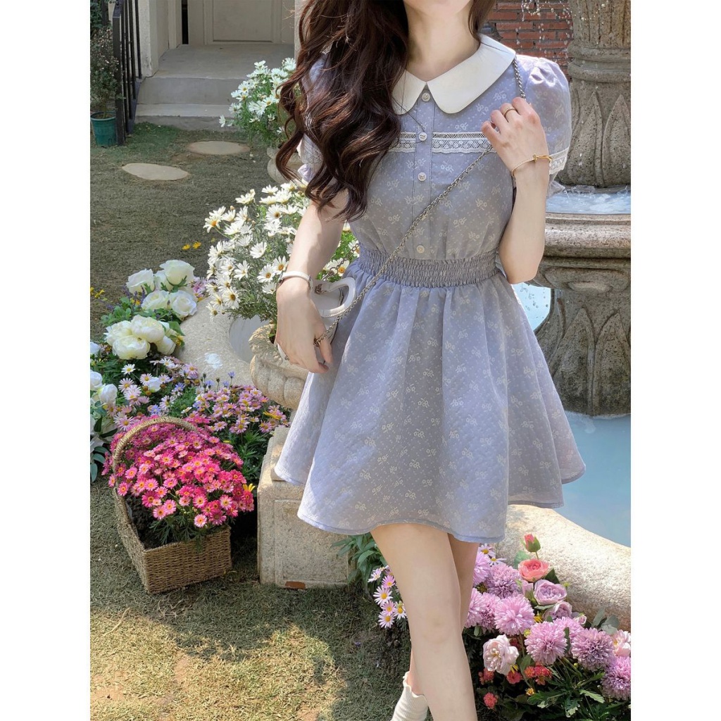 Đầm Tay Phồng Cổ Búp Bê Phong Cách Pháp Dễ Thương