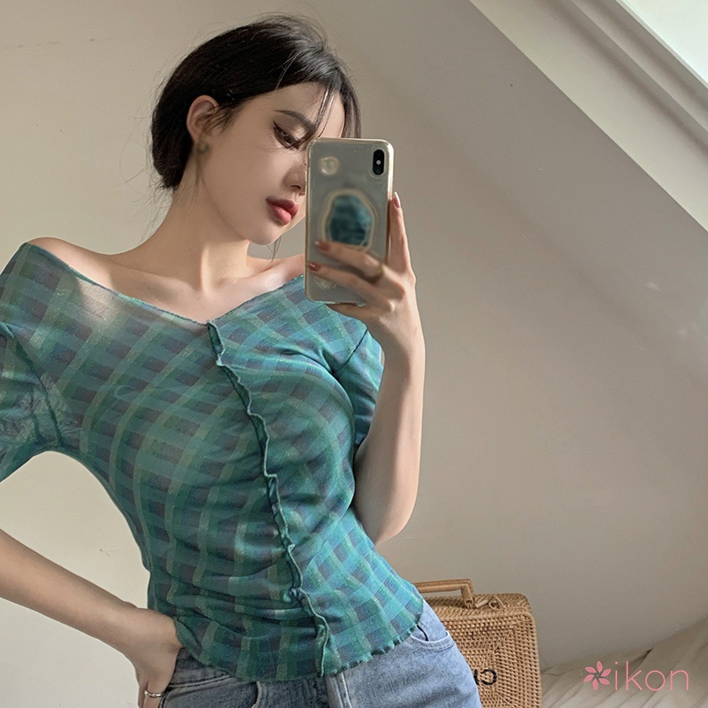 Áo Thun Tay Ngắn Cổ Chữ V Dáng Ôm Phong Cách Hàn Quốc Quyến Rũ Cho Nữ