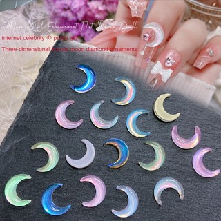 Trang sức kim cương móng tay phẳng hình mặt trăng pha lê ba chiều / Phụ Kiện Nghệ Thuật Làm Móng Mocha Hình K9 / Trang Sức Kim Cương Móng Tay Girl Xinh