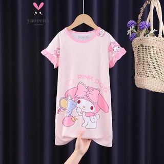 【YAOEENH】Đầm Ngủ Tay Ngắn Phối Ren Họa Tiết Hoạt Hình Dễ Thương Cho Bé Gái 95-150cm