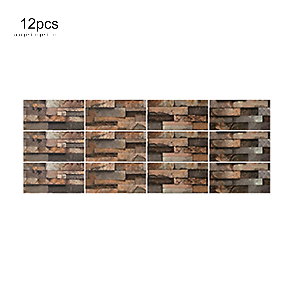 Bộ 12 Miếng Dán Tường Trang Trí Tự Dính Hình Đá Hoa Cương Bằng PET