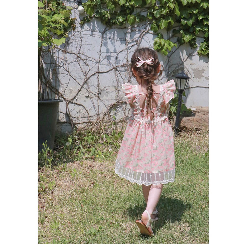 Đầm Hai Dây Phối Ren Hoa Thời Trang Mùa Hè Hàn Quốc 2023 Cho Bé Gái