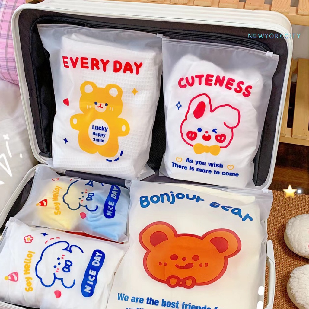 Ny-5 Túi Đựng Đồ Trong Suốt In Họa Tiết Gấu Và Chữ Cái Có Khóa Kéo Nhỏ Gọn Dành Cho Gia Đình