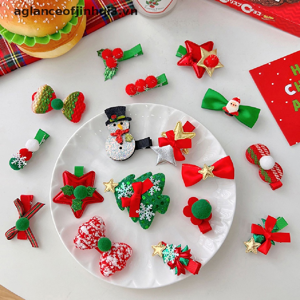 Set 5 Kẹp Tóc Trang Trí Giáng Sinh Bằng Vải Che Phủ Toàn Diện Cho Bé Gái