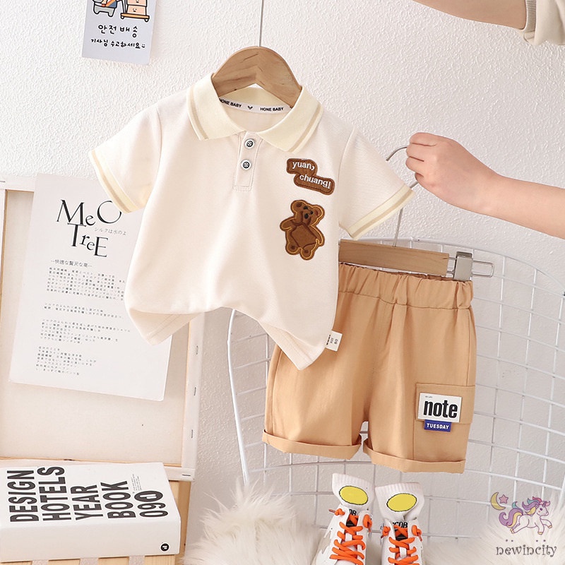Bộ Áo Thun Polo Ngắn Tay Họa Tiết Hoạt Hình + Quần Short Thời Trang Mùa Hè Hàn Quốc Cho Bé Trai