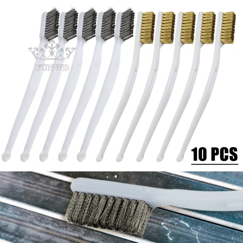 【FUNWD】White Plastic Handle Brass Wire-Stainless Steel Wire-Brushes Metal Rust Cleaning