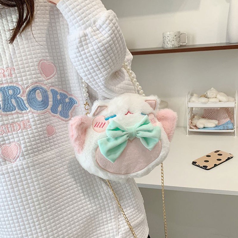 Túi đeo chéo SHIHUI họa tiết mèo may mắn hoạt hình đáng yêu cho trẻ em