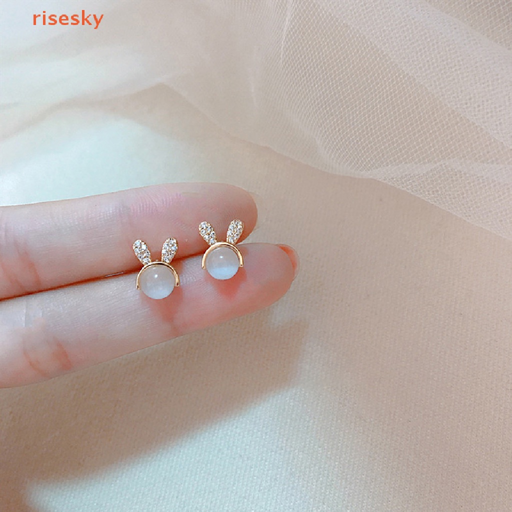 [risesky] Bông Tai Hình Thỏ Bunny Đính Đá Opal Feminia Thanh Lịch Sáng Tạo Lãng Mạn Chất Lượng Cao Trang Sức Feminia