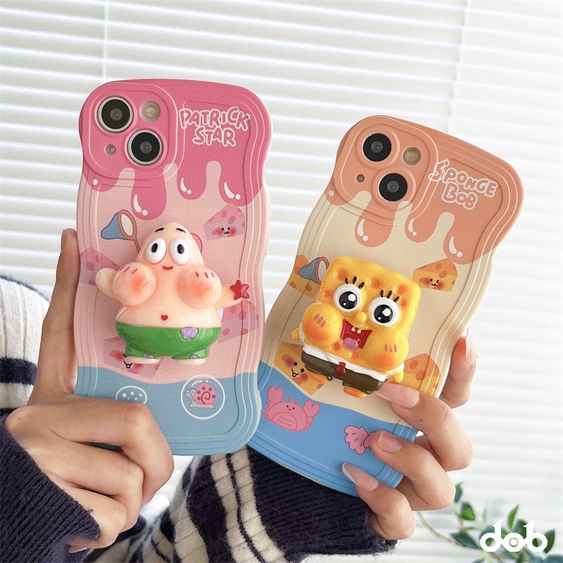 Ốp Điện Thoại Silicon Mềm Có Giá Đỡ Hình SpongeBob Cho IPhone 14 13 12 11 7 8 Pro Max XS XR 8 7 14 Plus