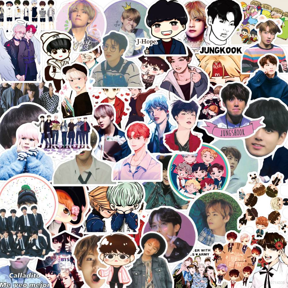 Sy2 50 Miếng Dán Chống Thấm Nước Hình BTS Doodle Dùng Trang Trí Sổ Tay / Vali / Sinh Nhật YS2