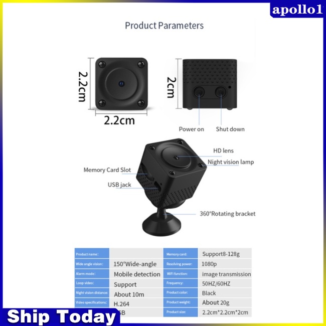 1 Bộ Camera Hồng Ngoại Mini CCTV F9 1080p Hd Wifi Có Tầm Nhìn Ban Đêm