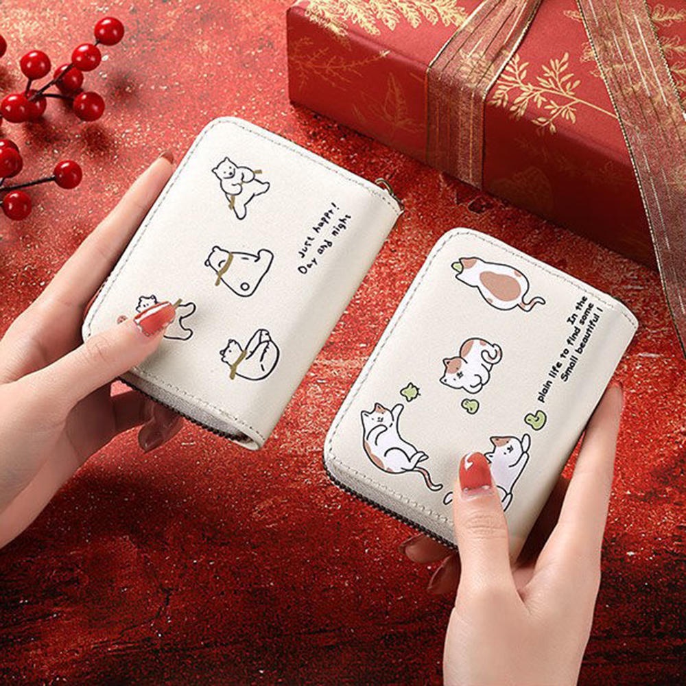 Ví Da PU Đựng Thẻ Có Khóa Kéo Chống Khử Từ Họa Tiết Dễ Thương