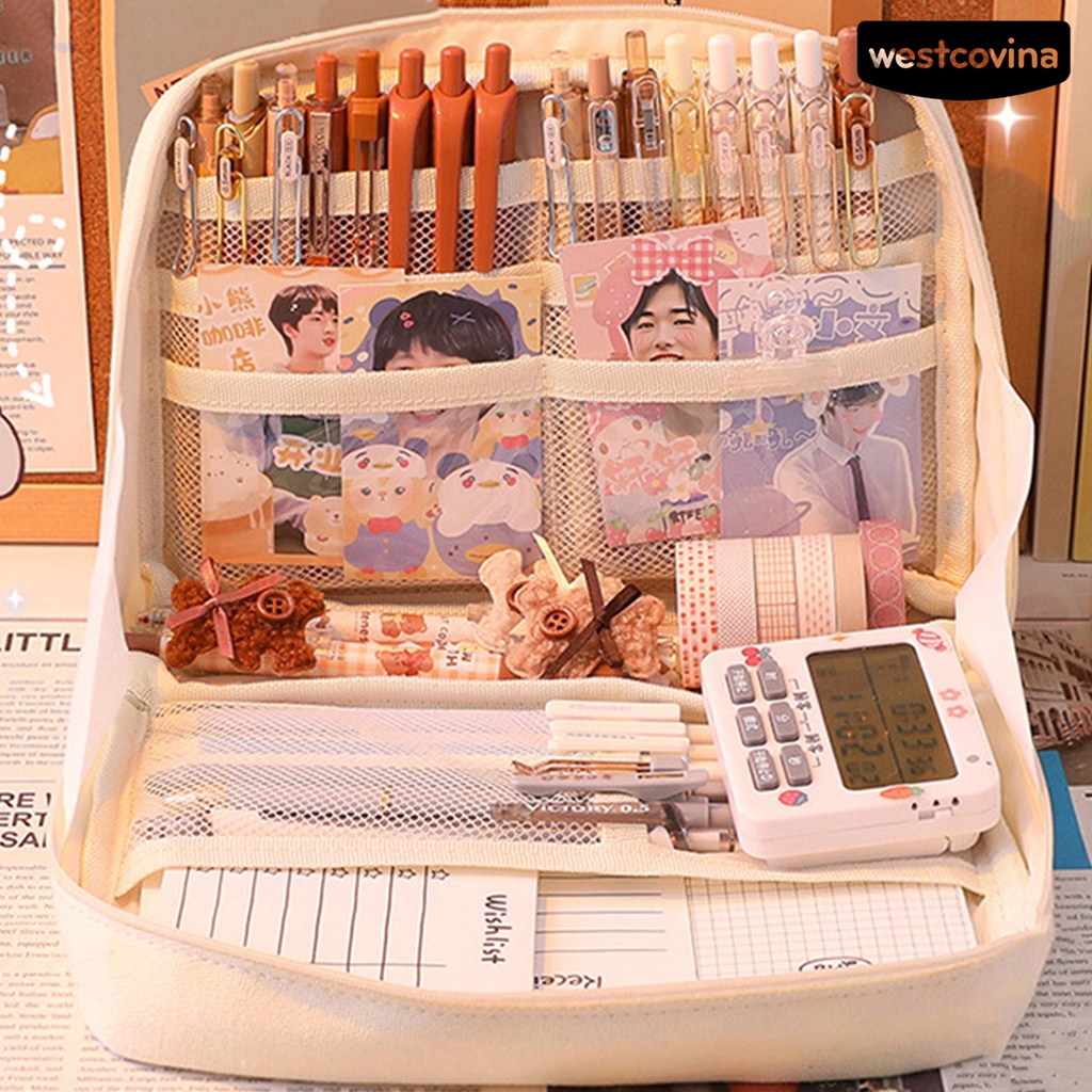 [COD]♪Túi Đựng Bút Chống Bụi Sức Chứa Lớn 90 Độ Có Khóa Kéo Tiện Dụng