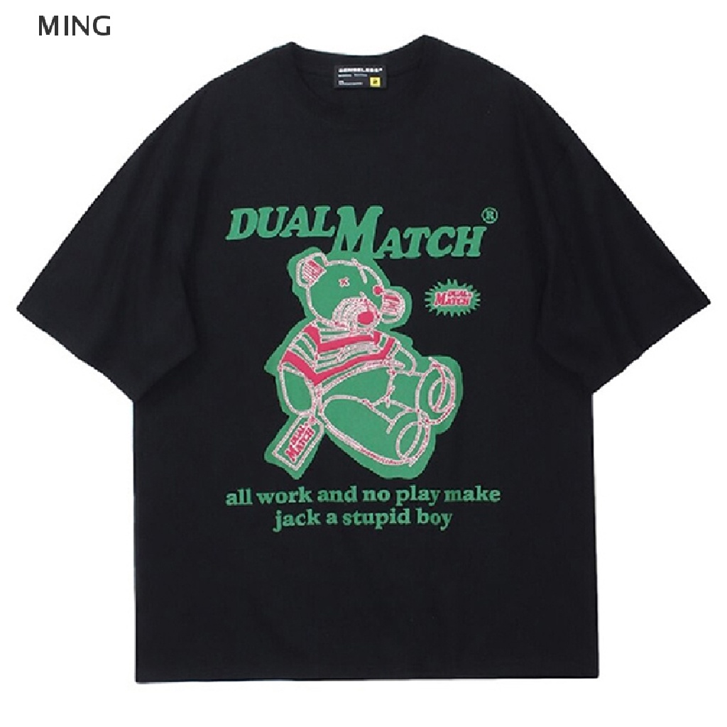 Áo Thun Tay Ngắn Cổ Tròn Dáng Rộng In Hình Gấu Kiểu Retro Mỹ Xinh Xắn Cho Nữ