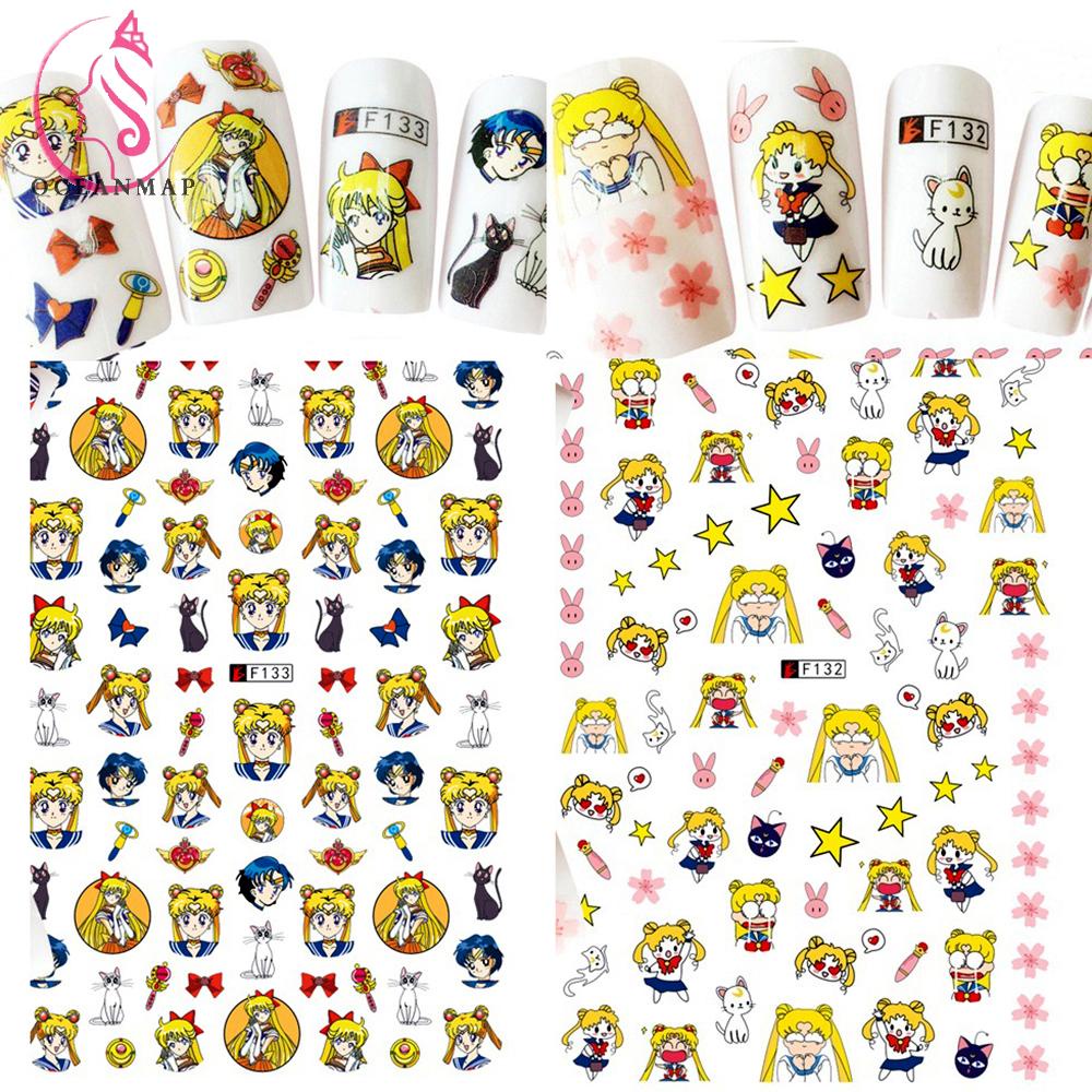 Miếng Dán Trang Trí Móng Tay Hình Thủy Thủ Mặt Trăng 3D Xinh Xắn Chống Thấm Nước