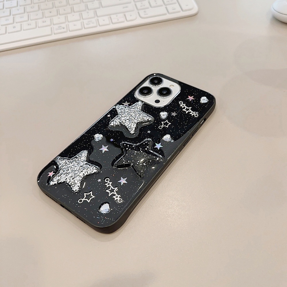 Ốp Điện Thoại TPU Mềm Chống Rơi Phối Bột Bạc Hình Ngôi Sao 3D Sang Trọng Cho IPhone 14 13 12 11 Pro Max X XR 8 7 Plus SE