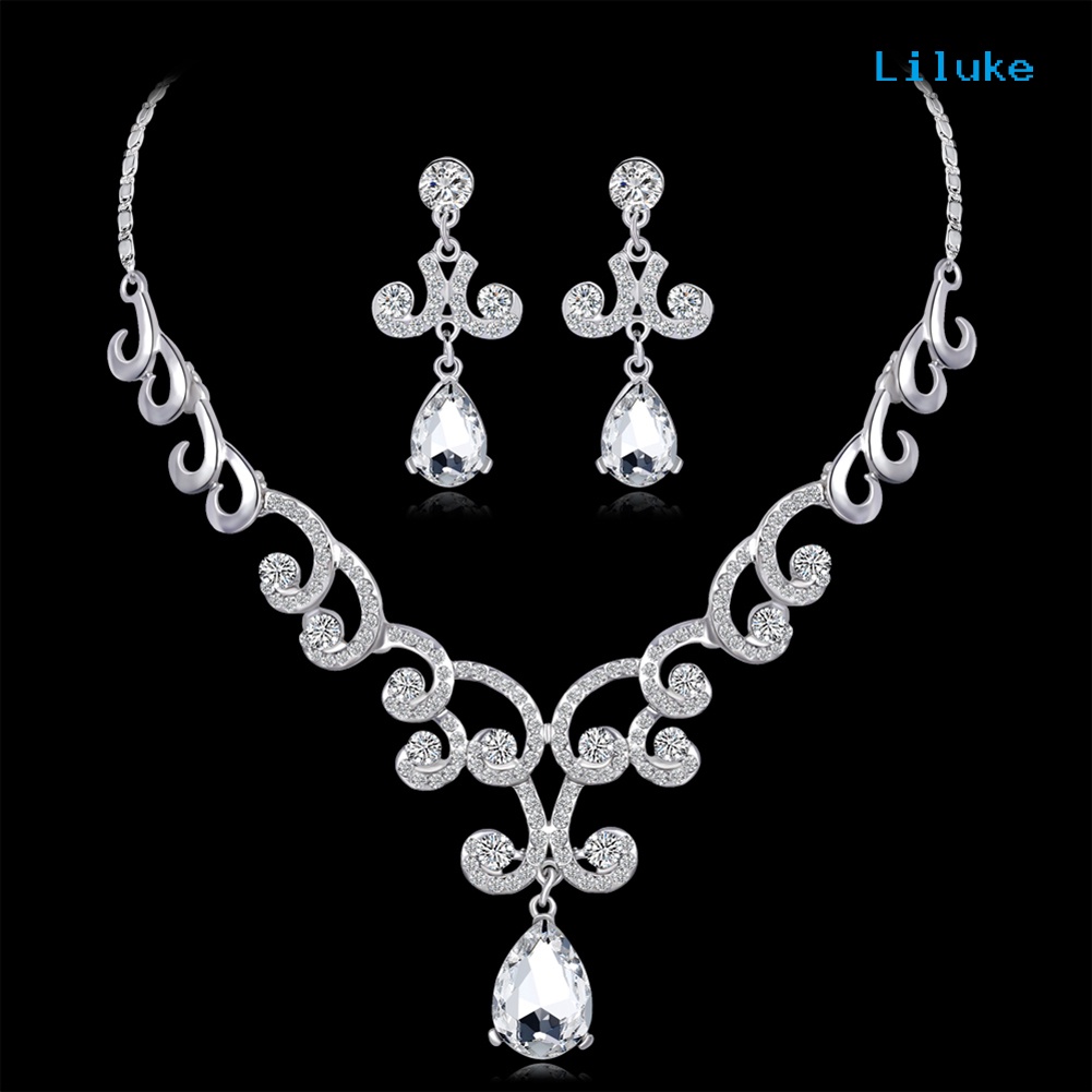 Bộ Vòng cổ + Bông Tai Đính Đá Sang Trọng Cho Nữ