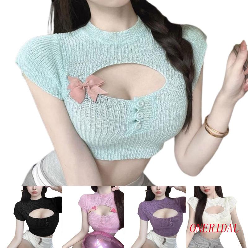 Áo Thun Dệt Kim Tay Ngắn Cổ Tròn Dáng Ôm Thời Trang Mùa Hè Dành Cho Nữ