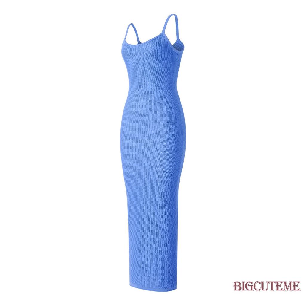 Đầm Hai Dây Dệt Kim Dáng Dài Màu Sắc Đơn Giản Thời Trang Mùa Hè Cho Nữ